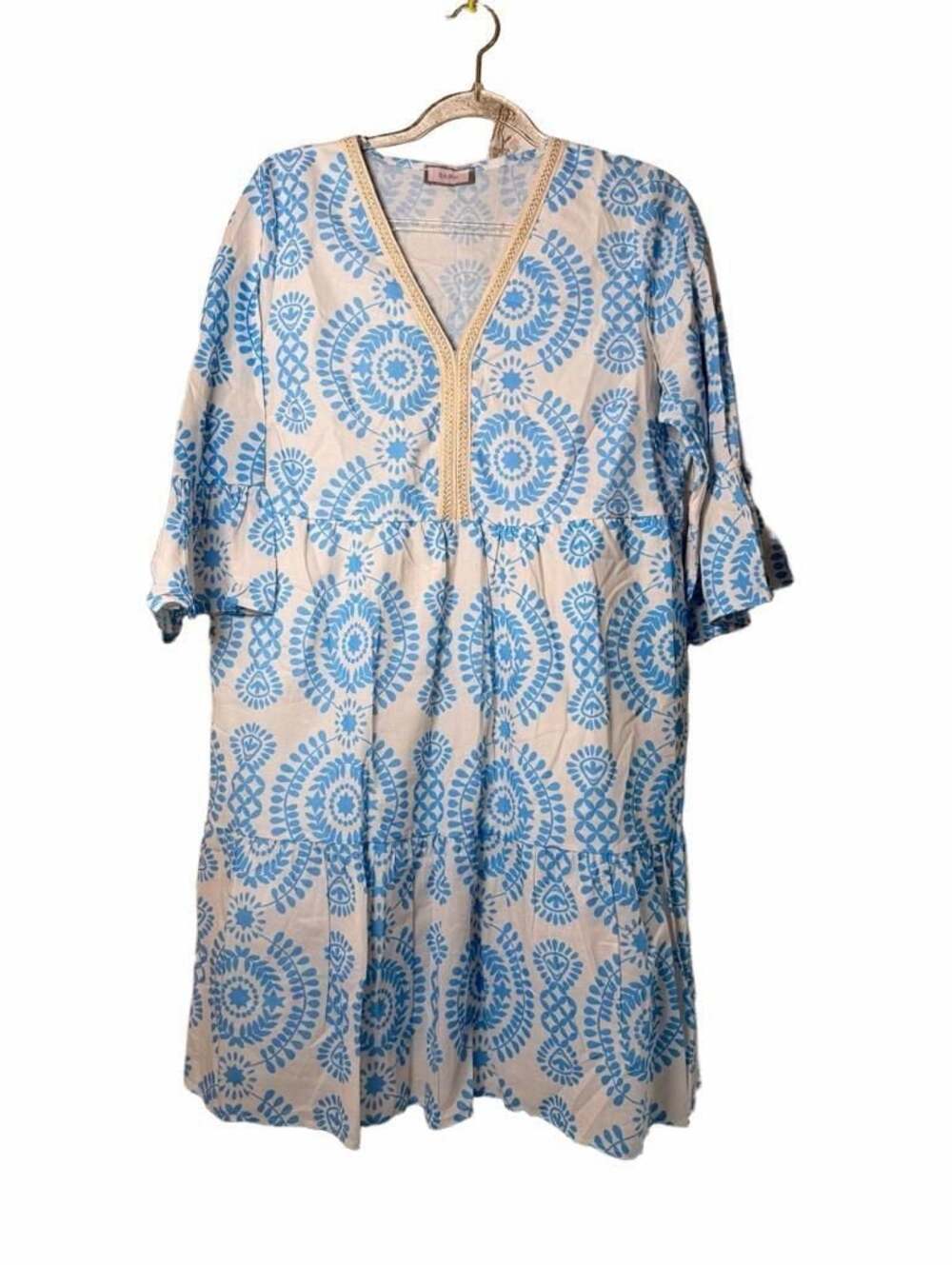 Saiph Lab Santorini Blue and White Patterned Tiered Dress